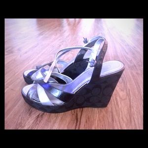 Coach Wedge Black & Silver/Black Signature Print